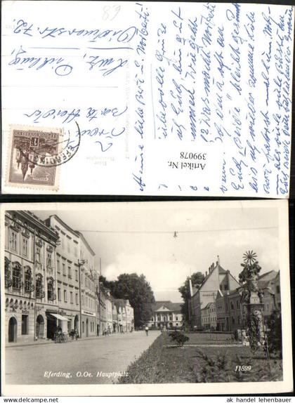 399078,Eferding Hauptplatz Straßenansicht Pestsäule
