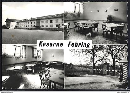 AK Fehring, Kaserne, mit Innenansichten, Einfahrt mit Schranke u. Wachsoldat