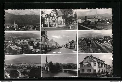 AK Zeltweg, Strassenpartien, Bahngleise und Kirche