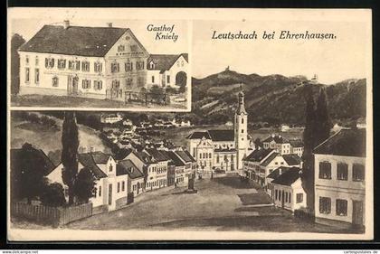 Künstler-AK Leutschach bei Ehrenhausen, Gasthof Kniely, Strassenpartie mit Kirche