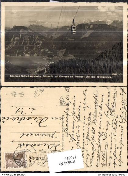 156616,Ebensee Seilschwebebahn Stütze III Feuerkogelbahn m. Ebensee Traunsee u. d. Totengebirge Gondel 1922