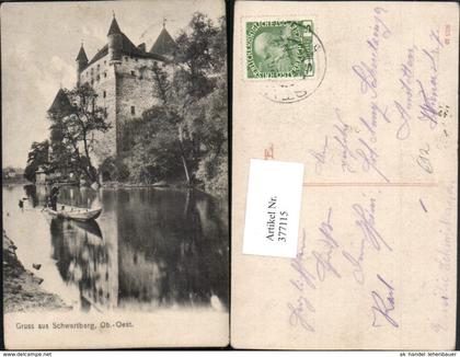 377115,Gruß aus Schwertberg Schloss Fluss Zille Boot