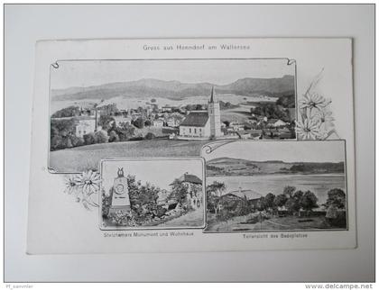 AK / Bildpostkarte Mehrbild 1907 Gruss aus Henndorf am Wallersee Kirche / Stezhamers Monument / Badeplatz
