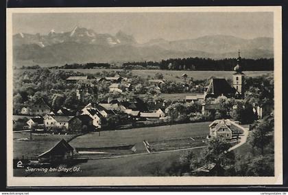 AK Sierning bei Steyr, Ortsansicht mit Kirche gegen die Alpen