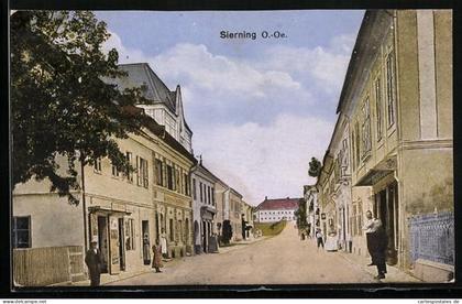 AK Sierning /O.-Oe., Strassenpartie mit Geschäften