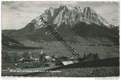 Blick auf Lermoos und Ehrwald mit Zugspitze - Foto-AK 50er Jahre