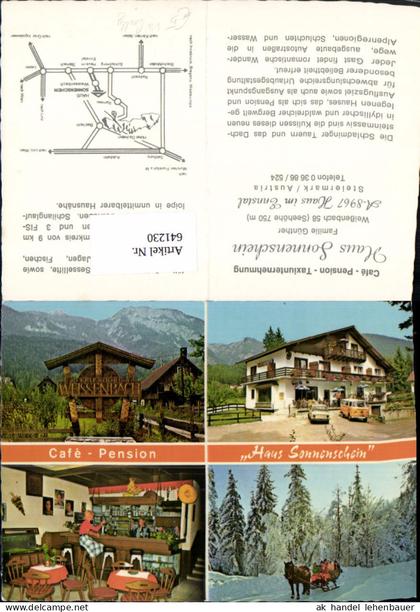 641230,Mehrbild Ak Haus im Ennstal Haus Sonnenschein Pferdeschlitten VW Bully