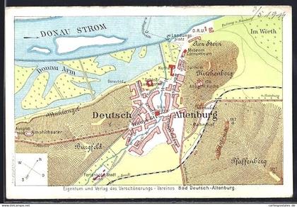 AK Bad Deutsch-Altenburg, Landkarte der Umgebung von Bad Deutsch-Altenburg an der Donau