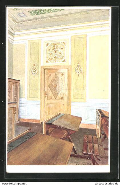 Künstler-AK Berndorf, Schulen in Berndorf, Lehrzimmer im Empirestil