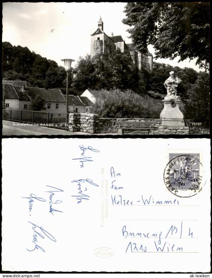 Raabs an der Thaya Burg Raabs an der Thaya mit Brücke und Nepomuk-Statue 1968