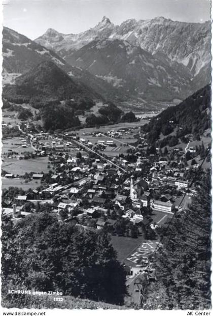 Schruns um 1962 - Schruns gegen Zimaba, a.d. Vogelschau, gezaclter Rand,... - 20010136