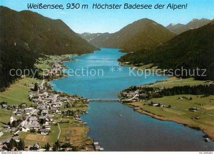 Techendorf Weissensee Fliegeraufnahme Hoechster Badesee Alpen Weissensee