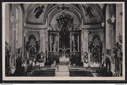 AK Thalgau, Dekanats-Pfarrkirche Thalgau, Innenansicht mit Blick zum Altar