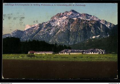 AK Grödig, Grödig-Niederalm, Lehrlings-Erholungsheim mit dem Untersberg