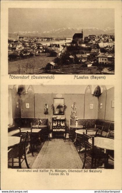 CPA Oberndorf bei Salzburg Österreich, Café M. Königer bei Laufen, Innenansicht