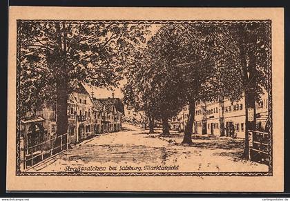 Künstler-AK Strasswalchen bei Salzburg, Strassenpartie am Markt