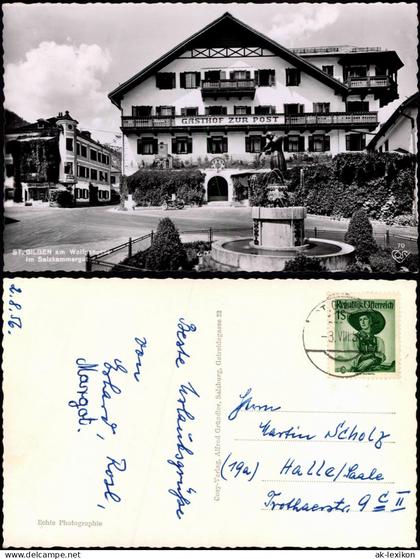 Ansichtskarte Sankt Gilgen St. Gilgen Ortspartie am Gasthof Zur Post 1955