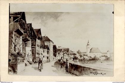 Artiste CPA Oberndorf bei Salzburg Österreich, Straßenpartie, Kirche