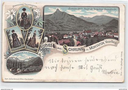 Österreich - Schruns (V) Litho - Mehrfachansicht - Gesamtansicht - Montafoner Volkstrachten - Gauerthal