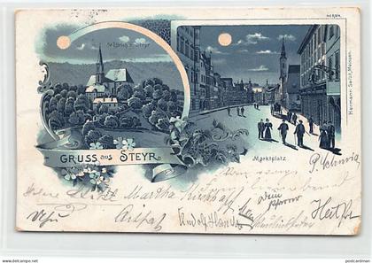 Österreich - STEYR (OÖ) Litho - St. Ulrich - Markplatz bei nacht