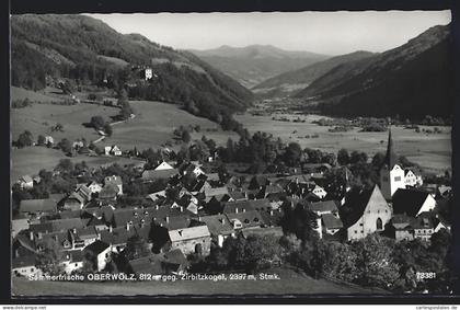 AK Oberwölz, Ortsansicht gegen Zirbitzkogel