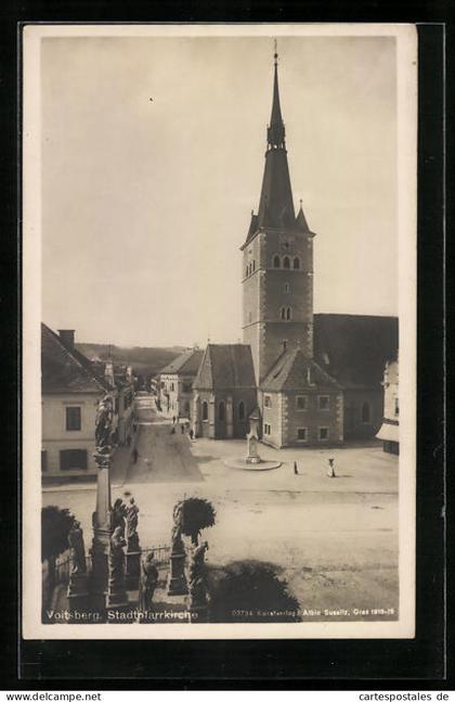 AK Voitsberg, Strassenpartie mit Stadtpfarrkirche