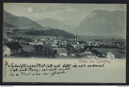 Mondschein-AK Scheifling, Teilansicht mit Bergen