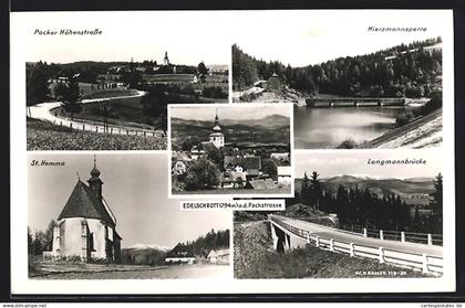 AK Edelschrott a. d. Packstrasse, Packer Höhenstrasse, Hierzmannsperre, Langmannbrücke, Kirche St. Hemma