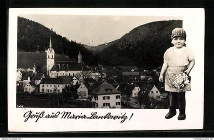 AK Maria Lankowitz, Ortsansicht und kleines Mädchen mit Blumenstrauss