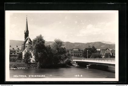 AK Zeltweg, Ort mit Brücke und Kirche