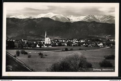 AK Zeltweg, Ortsansicht mit Gebirgspanorama