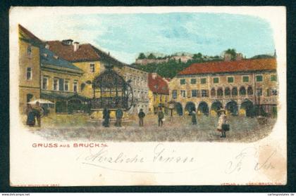 Glitzer-Perl-AK Bruck a. M., Platzansicht mit Glitzer-Perlen