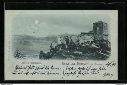 Mondschein-AK Neumarkt in Steiermark, Schloss Forchenstein mit Panorama