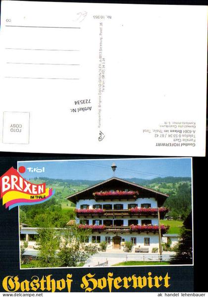 723534 Brixen im Thale Gasthof Hoferwirt Bez. Kitzbühel