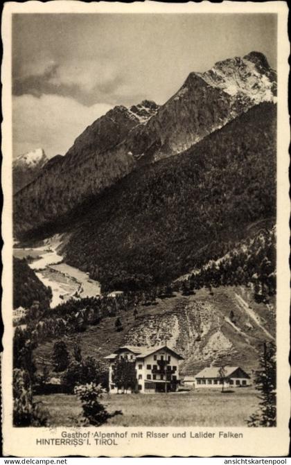 CPA Hinterriß Vomp in Tirol, Gasthof Alpenhof mit Risser und Lalider Falken