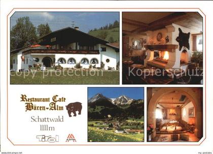 Schattwald Restaurant Cafe Baeren Alm Kamin und Gastraum Panorama