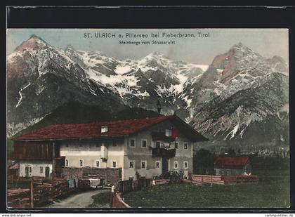AK St. Ulrich am Pillersee, Gasthaus Strasserwirt mit Blick auf die Steinberge