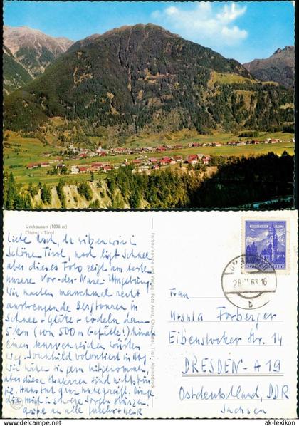 Ansichtskarte Niederthai-Umhausen Panorama Ansicht UMHAUSEN gegen Berge 1963