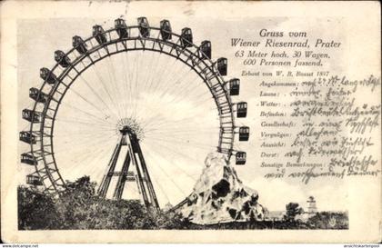 CPA Wien 2 Leopoldstadt Österreich, Wiener Riesenrad, Prater, 63 Meter hoch, 30 Wagen, 600 Persone