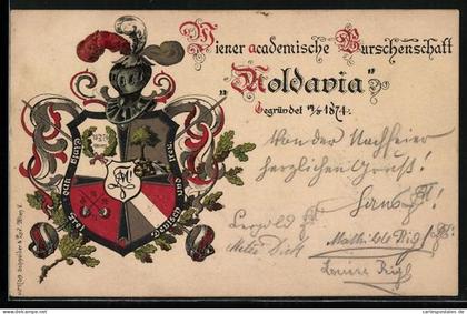 Lithographie Wien, Studentenwappen der Wiener academischen Burschenschaft Moldavia, gegründet 1874
