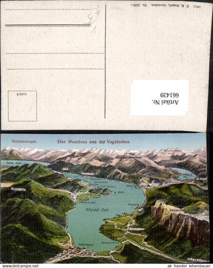 661439,Lagekarte Mondsee Mondsee Vogelschau pub F. E. Brandt 1039c