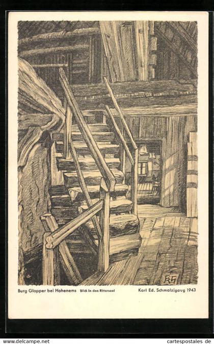 Künstler-AK Hohenems, Burg Glopper, Rittersaal