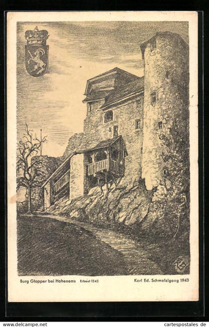 Künstler-AK Hohenems, Burg Glopper, Wappen