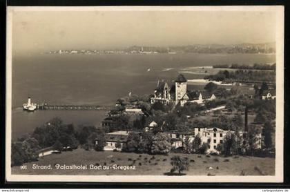 AK Lochau, Palasthotel Lochau, Strand, Blick nach Bregenz