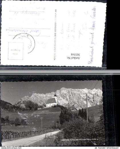 303544,Dienten Kirche Straße m. Hochkönig Bergkulisse
