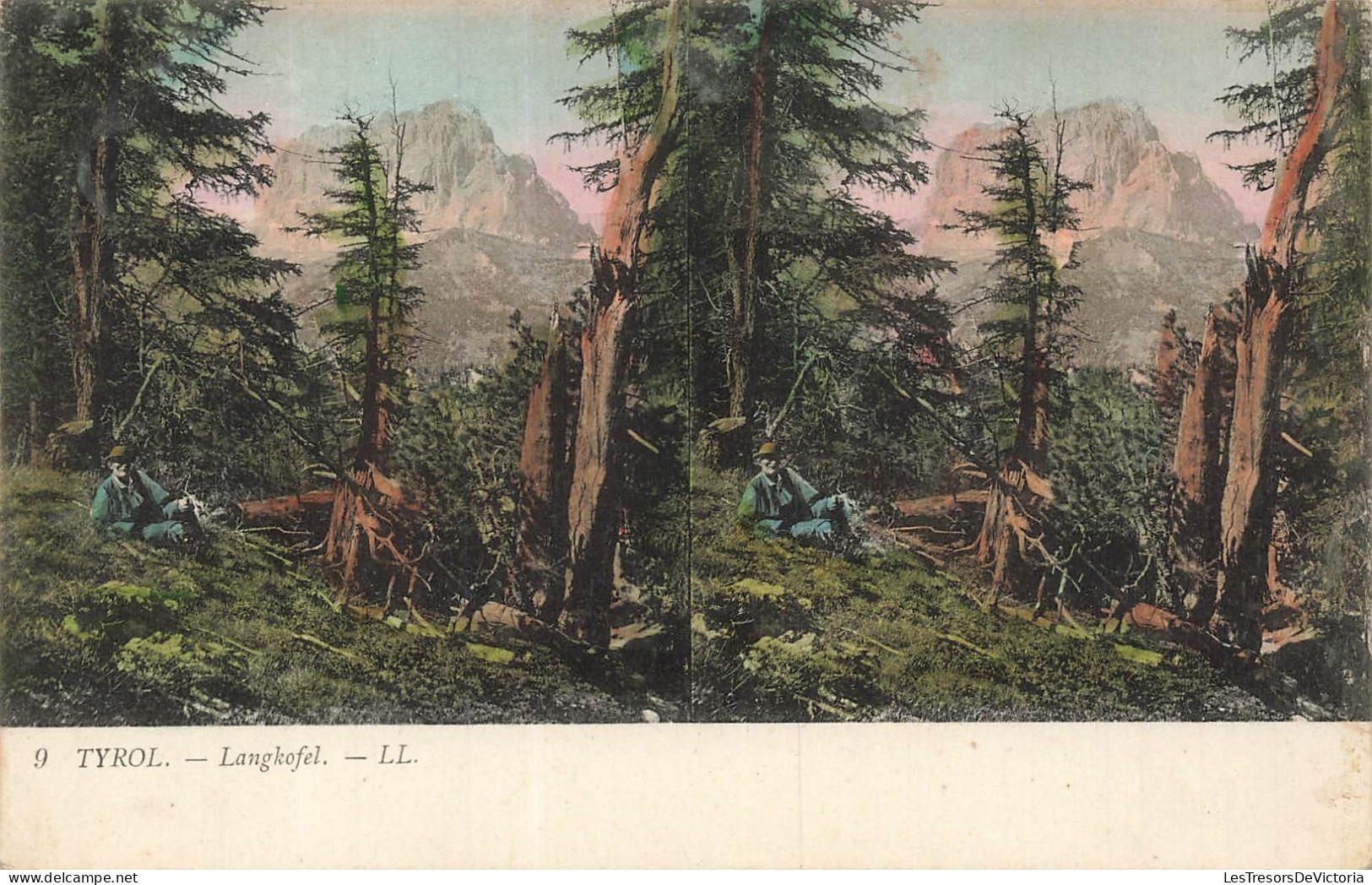 AUTRICHE - Tyrol - Langkofel - Forêt - Homme - Stéréoscopique - CPA