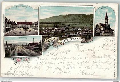 8720 Knittelfeld 1897 Lithographie Hauptplatz Bahnhof Kirche - 13623468