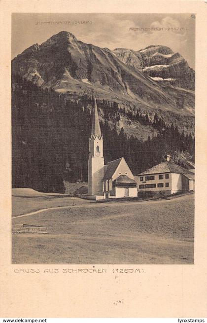A070 Austria Gruss aus Schrocken 1260 m Village Church mountain postcard