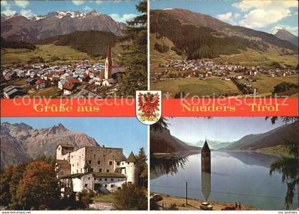 Nauders Tirol Teilansicht mit Kirche Burg See