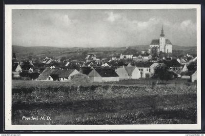 AK Poysdorf /N. D., Ortspanorama mit Kirche